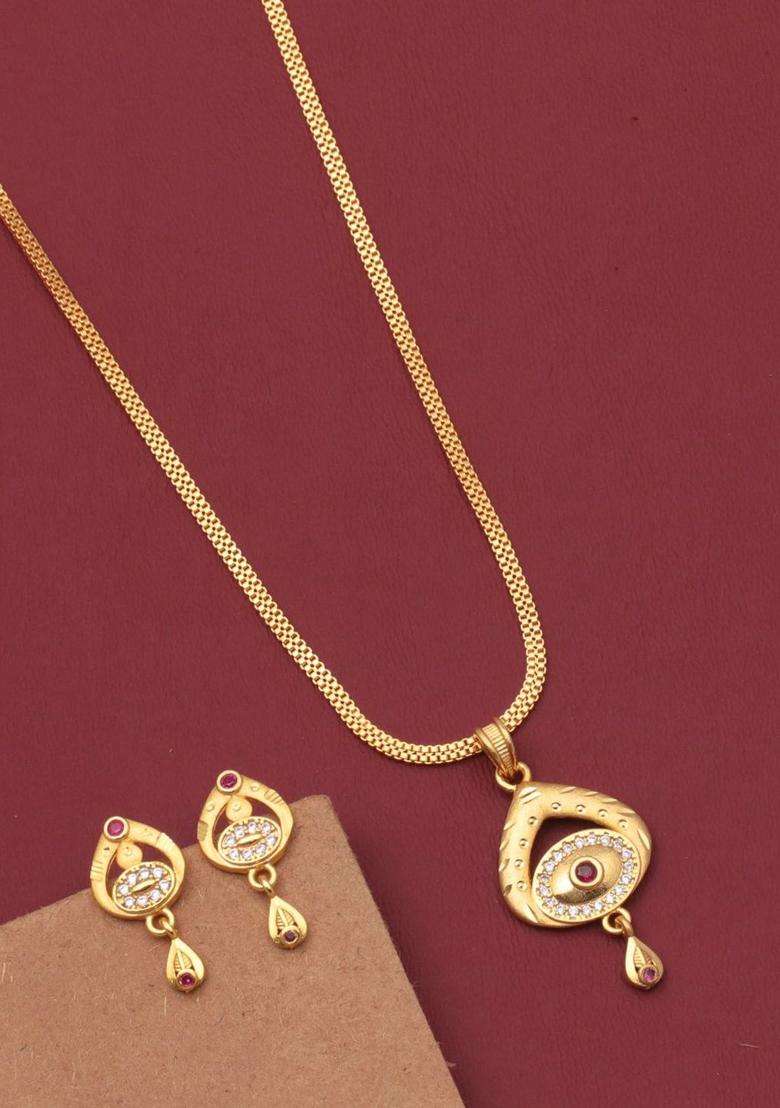 Gold-Plated Stone Studded & Beaded Pendant and Earrings with CZ Stone for Women | Traditional Temple Jewellery for Wedding & Festive Wear | Gift for Her - Indya