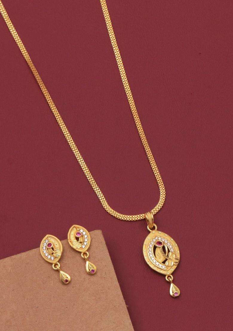 Gold-Plated Antique Cubic Zirconia Pendant and Earrings for Women | Traditional Temple Jewellery for Wedding & Festive Wear | Gift for Her - Indya