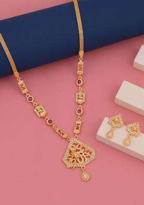 Brass Gold-Plated Temple Necklace with American Diamond for Women | Traditional Temple Jewellery for Wedding & Festive Wear | Gift for Her