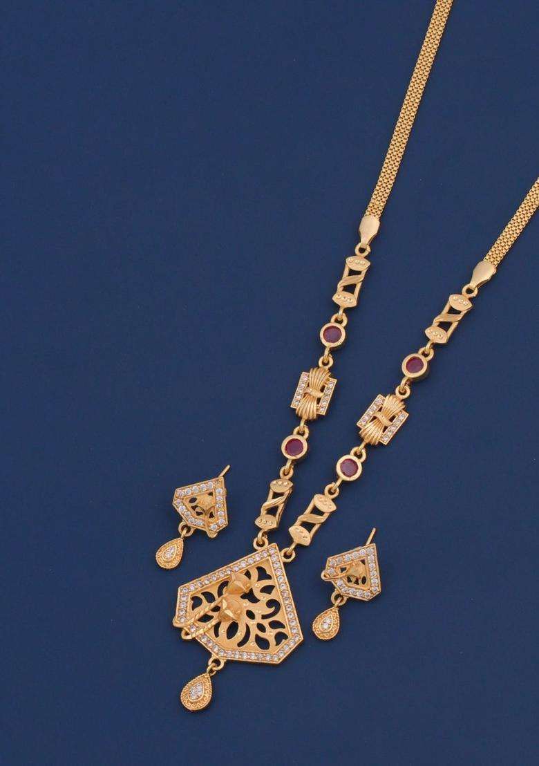 Brass Gold-Plated Temple Necklace with American Diamond for Women | Traditional Temple Jewellery for Wedding & Festive Wear | Gift for Her - Indya