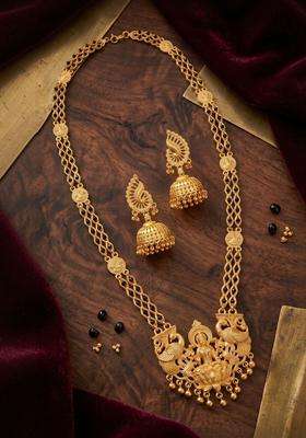 Gold-Plated Temple Stone-Studded Necklace and Earrings for Women | Traditional Temple Jewellery for Wedding & Festive Wear | Gift for Her
