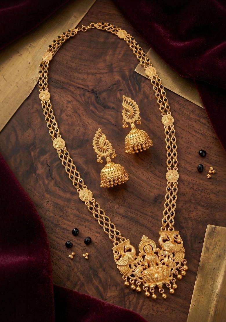 Gold-Plated Temple Stone-Studded Necklace and Earrings for Women | Traditional Temple Jewellery for Wedding & Festive Wear | Gift for Her - Indya