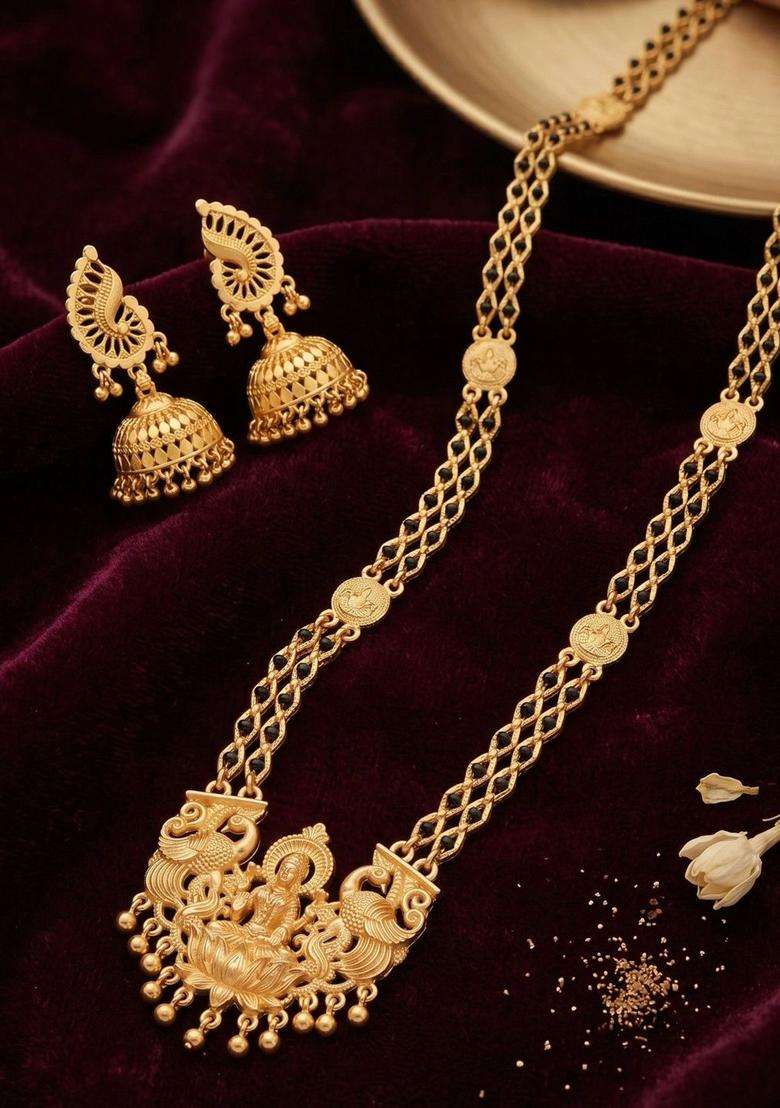 Gold-Plated Temple Stone-Studded Necklace and Earrings for Women | Traditional Temple Jewellery for Wedding & Festive Wear | Gift for Her - Indya