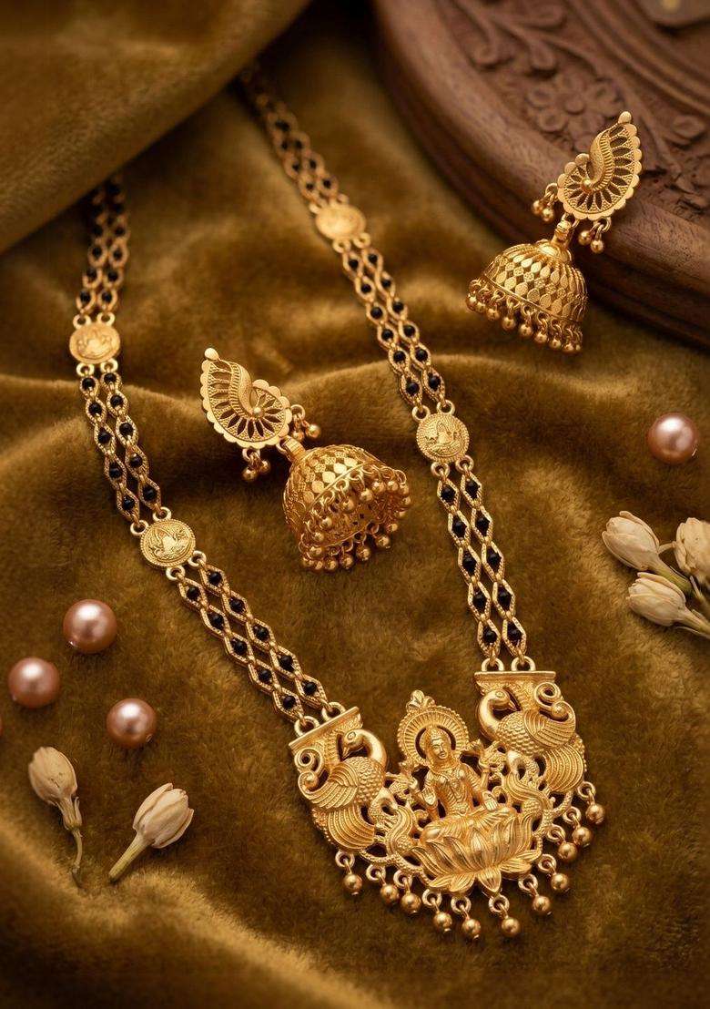 Gold-Plated Temple Stone-Studded Necklace and Earrings for Women | Traditional Temple Jewellery for Wedding & Festive Wear | Gift for Her - Indya