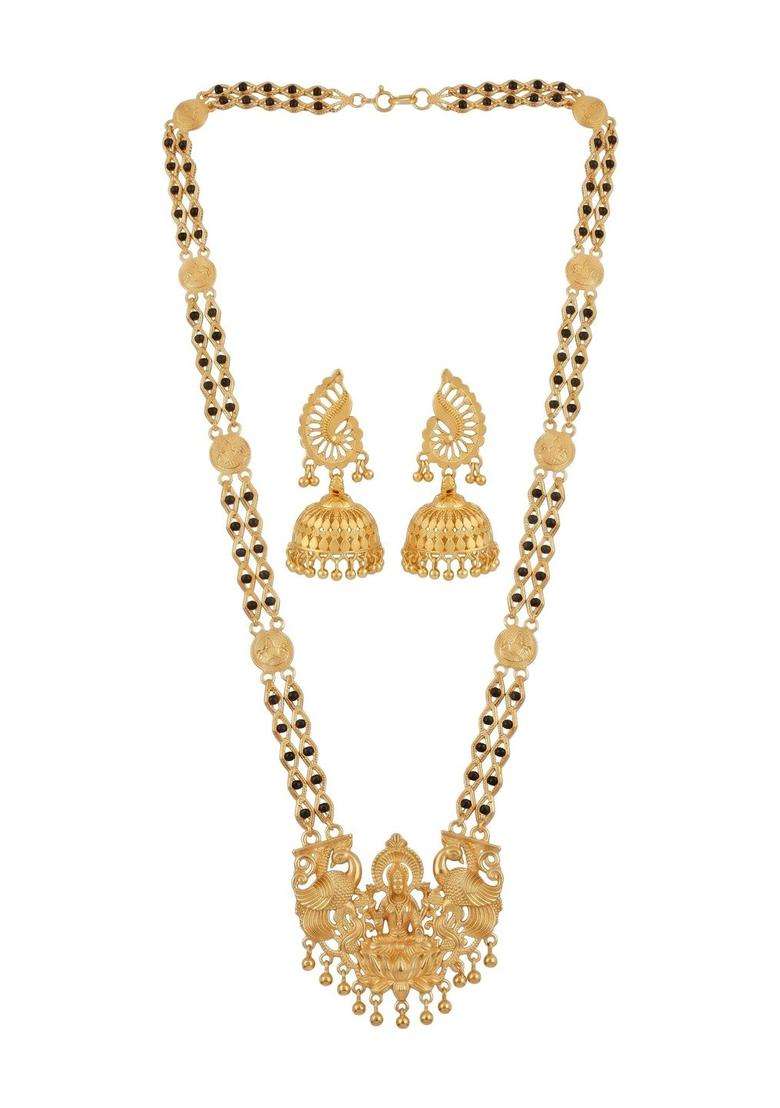 Gold-Plated Temple Stone-Studded Necklace and Earrings for Women | Traditional Temple Jewellery for Wedding & Festive Wear | Gift for Her - Indya