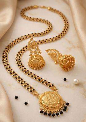 Gold-Plated Temple Stone-Studded Necklace and Earrings for Women | Traditional Temple Jewellery for Wedding & Festive Wear | Gift for Her