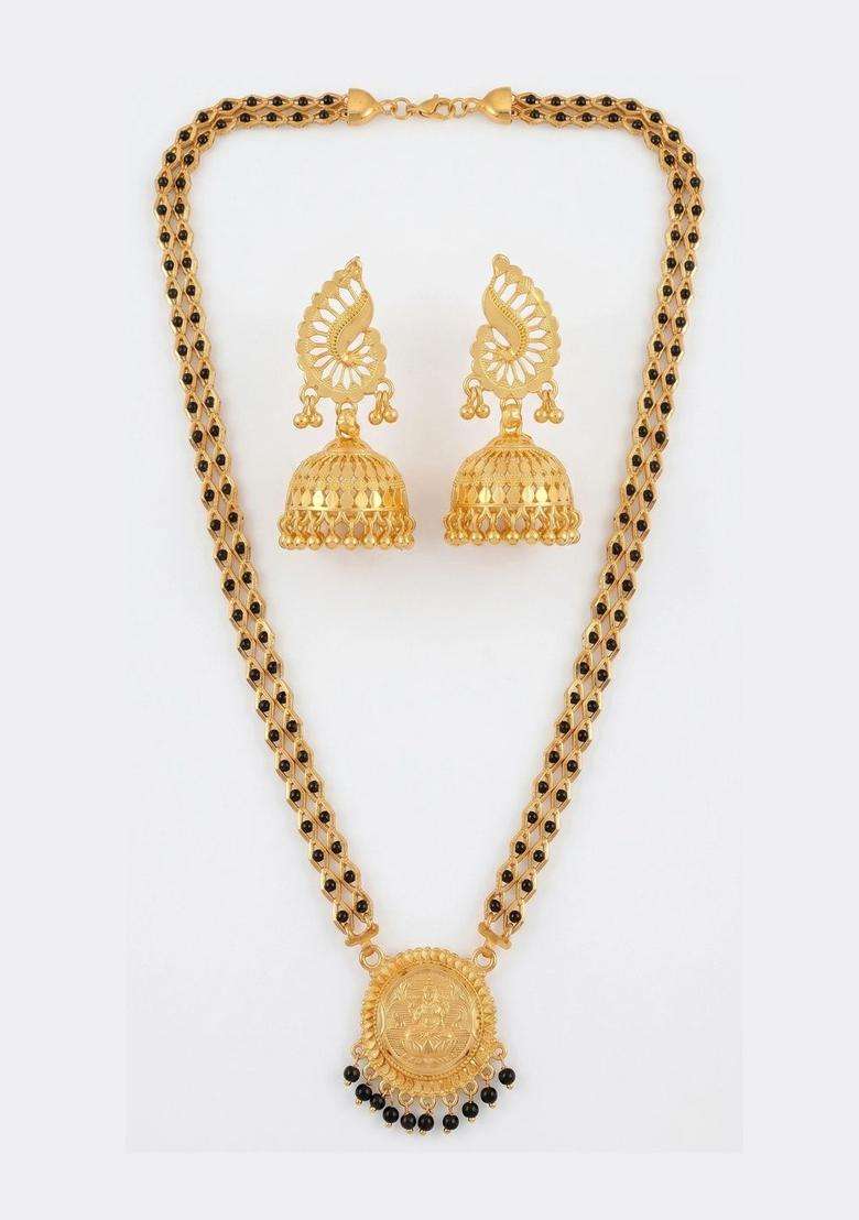 Gold-Plated Temple Stone-Studded Necklace and Earrings for Women | Traditional Temple Jewellery for Wedding & Festive Wear | Gift for Her - Indya