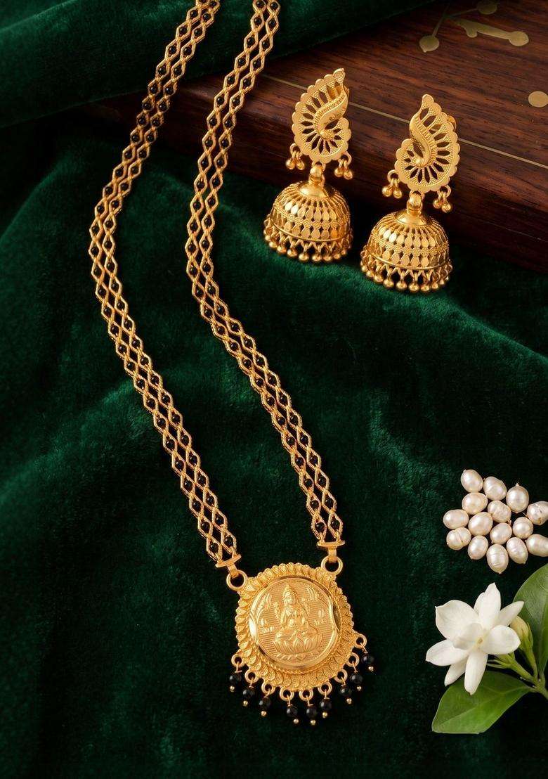 Gold-Plated Temple Stone-Studded Necklace and Earrings for Women | Traditional Temple Jewellery for Wedding & Festive Wear | Gift for Her - Indya