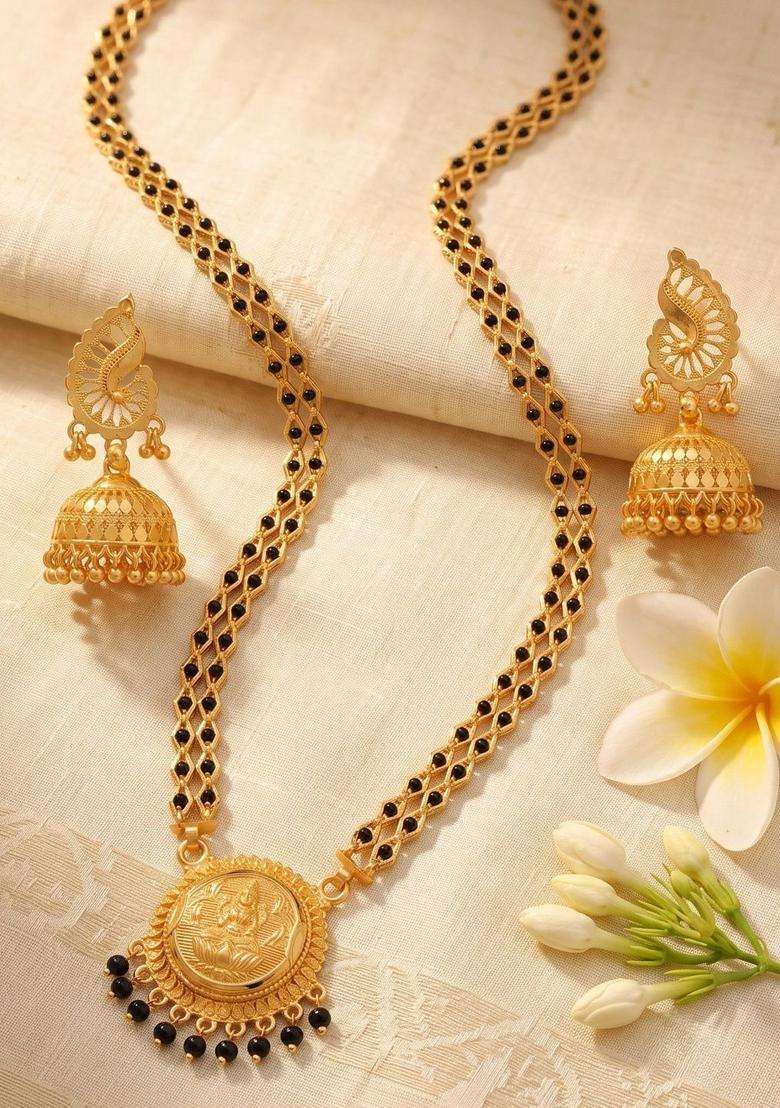 Gold-Plated Temple Stone-Studded Necklace and Earrings for Women | Traditional Temple Jewellery for Wedding & Festive Wear | Gift for Her - Indya