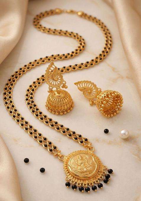 Gold-Plated Temple Stone-Studded Necklace and Earrings for Women | Traditional Temple Jewellery for Wedding & Festive Wear | Gift for Her