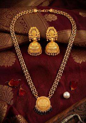 Gold-Plated Temple Stone-Studded Necklace and Earrings for Women | Traditional Temple Jewellery for Wedding & Festive Wear | Gift for Her