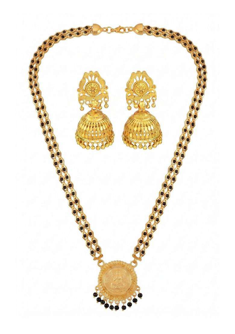 Gold-Plated Temple Stone-Studded Necklace and Earrings for Women | Traditional Temple Jewellery for Wedding & Festive Wear | Gift for Her - Indya