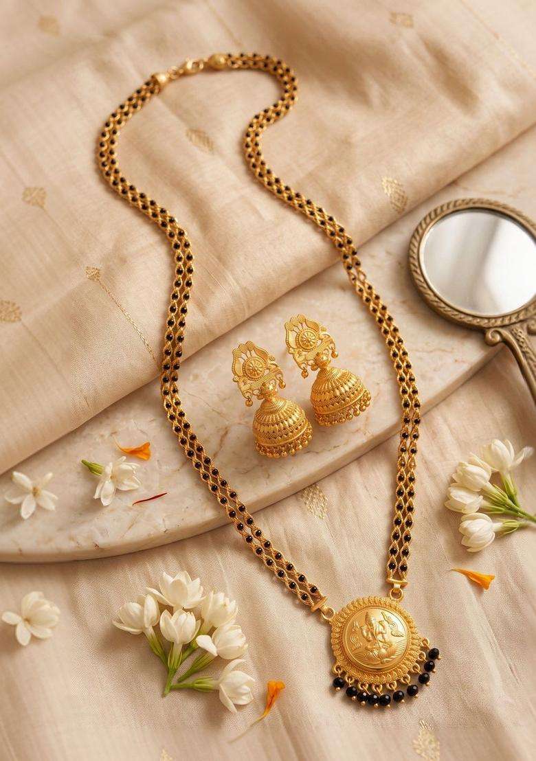 Gold-Plated Temple Stone-Studded Necklace and Earrings for Women | Traditional Temple Jewellery for Wedding & Festive Wear | Gift for Her - Indya