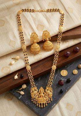 Gold-Plated Temple Stone-Studded Necklace and Earrings for Women | Traditional Temple Jewellery for Wedding & Festive Wear | Gift for Her