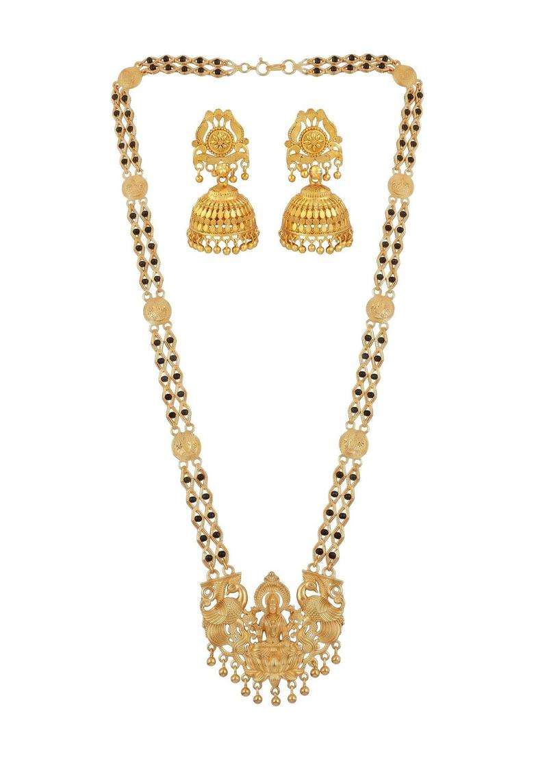 Gold-Plated Temple Stone-Studded Necklace and Earrings for Women | Traditional Temple Jewellery for Wedding & Festive Wear | Gift for Her - Indya