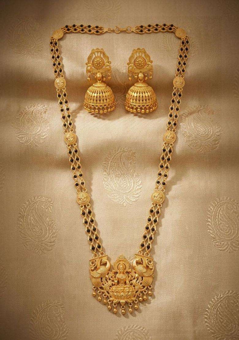 Gold-Plated Temple Stone-Studded Necklace and Earrings for Women | Traditional Temple Jewellery for Wedding & Festive Wear | Gift for Her - Indya