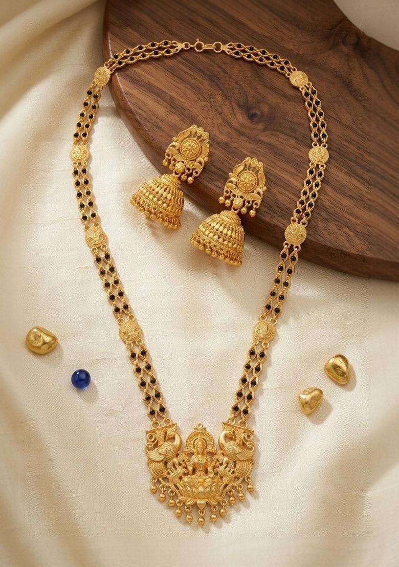Gold-Plated Temple Stone-Studded Necklace and Earrings for Women | Traditional Temple Jewellery for Wedding & Festive Wear | Gift for Her - Indya