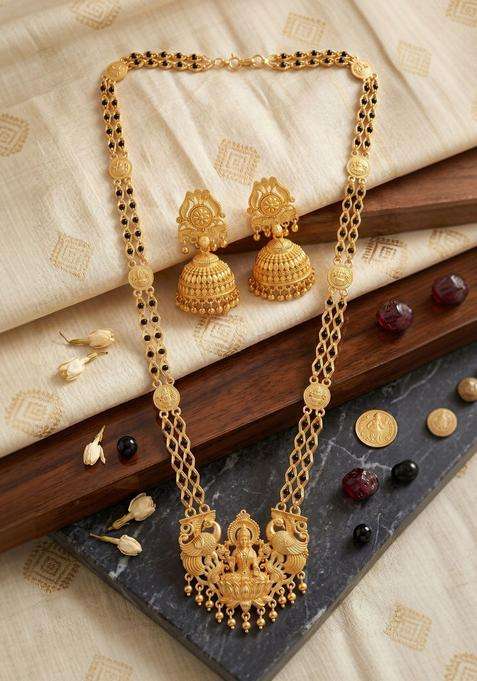 Gold-Plated Temple Stone-Studded Necklace and Earrings for Women | Traditional Temple Jewellery for Wedding & Festive Wear | Gift for Her