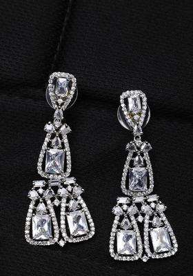 Silver-Plated White Contemporary Drop Earrings with American Diamond for Women | Stylish Party & Everyday Wear | Gift for Her