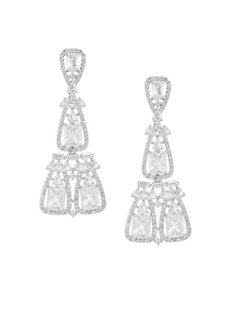 Silver-Plated White Contemporary Drop Earrings with American Diamond for Women | Stylish Party & Everyday Wear | Gift for Her - Indya
