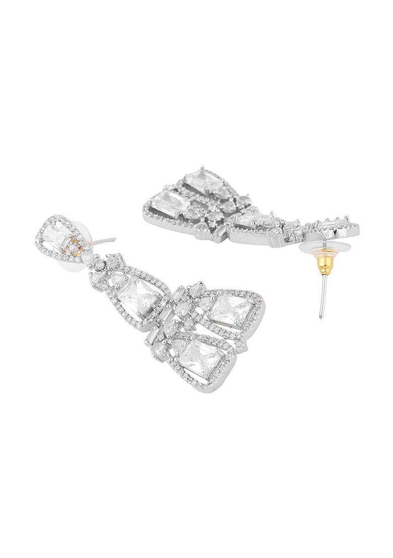 Silver-Plated White Contemporary Drop Earrings with American Diamond for Women | Stylish Party & Everyday Wear | Gift for Her - Indya
