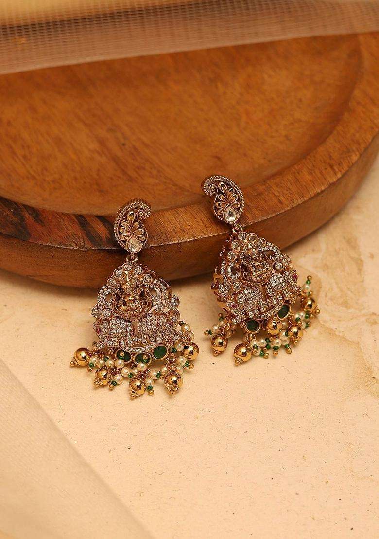 Gold-Plated Dome Shaped Jhumkas Earrings for Women | Traditional Temple Jewellery for Wedding & Festive Wear | Gift for Her - Indya