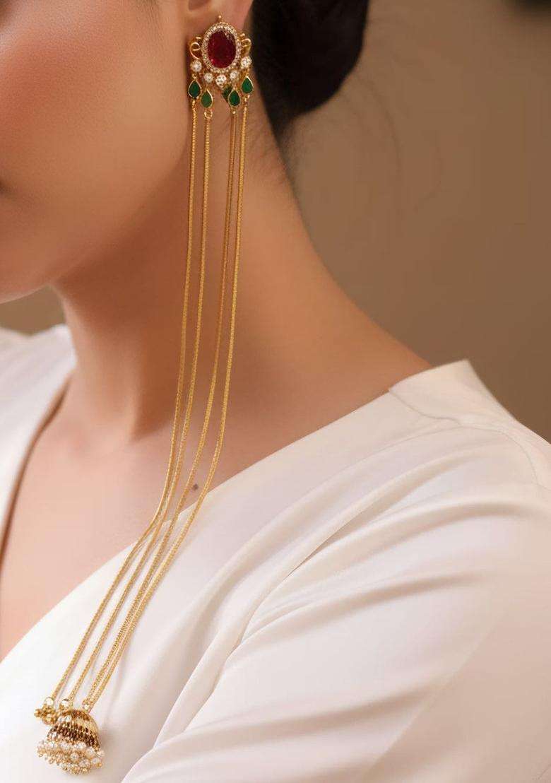 Gold-Plated Geometric Earrings for Women | Traditional Temple Jewellery for Wedding & Festive Wear | Gift for Her - Indya