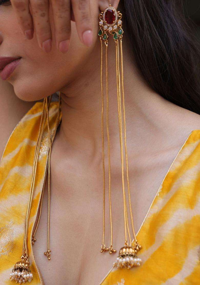 Gold-Plated Geometric Earrings for Women | Traditional Temple Jewellery for Wedding & Festive Wear | Gift for Her - Indya