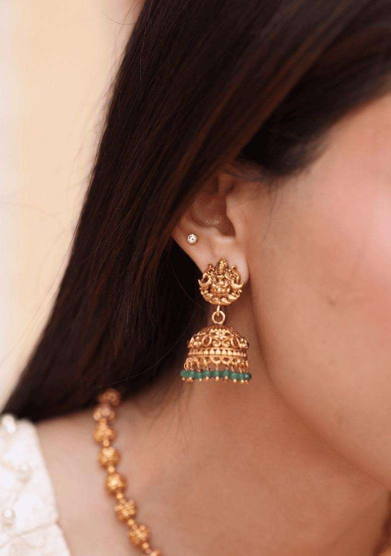 Gold-Plated Temple Stone-Studded Necklace and Earrings for Women | Traditional Temple Jewellery for Wedding & Festive Wear | Gift for Her - Indya