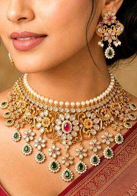Brass Temple Necklace with American Diamond for Women | Traditional Temple Jewellery for Wedding & Festive Wear | Gift for Her
