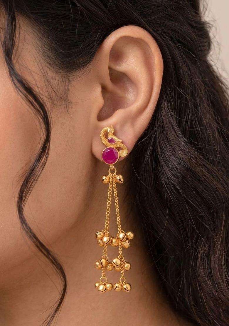 Gold-Plated Peacock Shaped Drop Earrings for Women | Traditional Temple Jewellery for Wedding & Festive Wear | Gift for Her - Indya