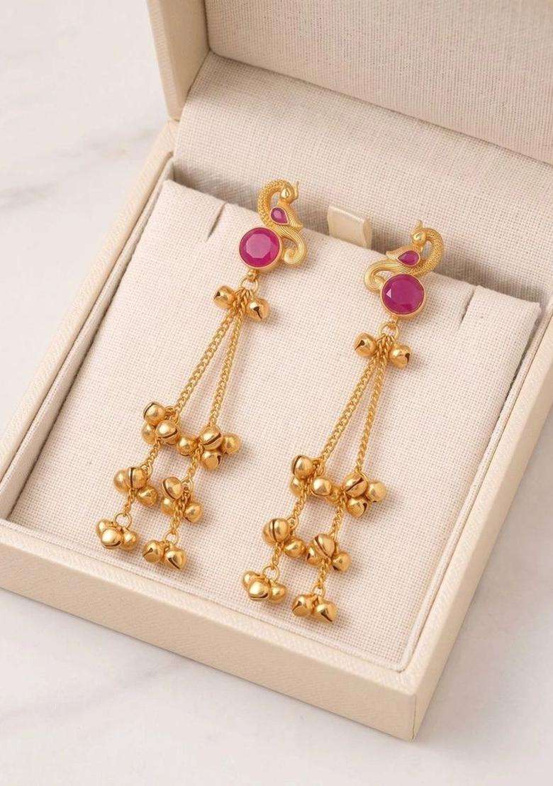 Gold-Plated Peacock Shaped Drop Earrings for Women | Traditional Temple Jewellery for Wedding & Festive Wear | Gift for Her - Indya