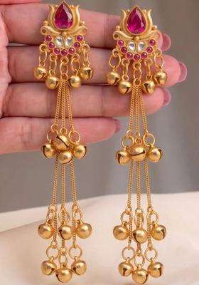 Gold-Plated Floral Drop Earrings for Women | Traditional Temple Jewellery for Wedding & Festive Wear | Gift for Her