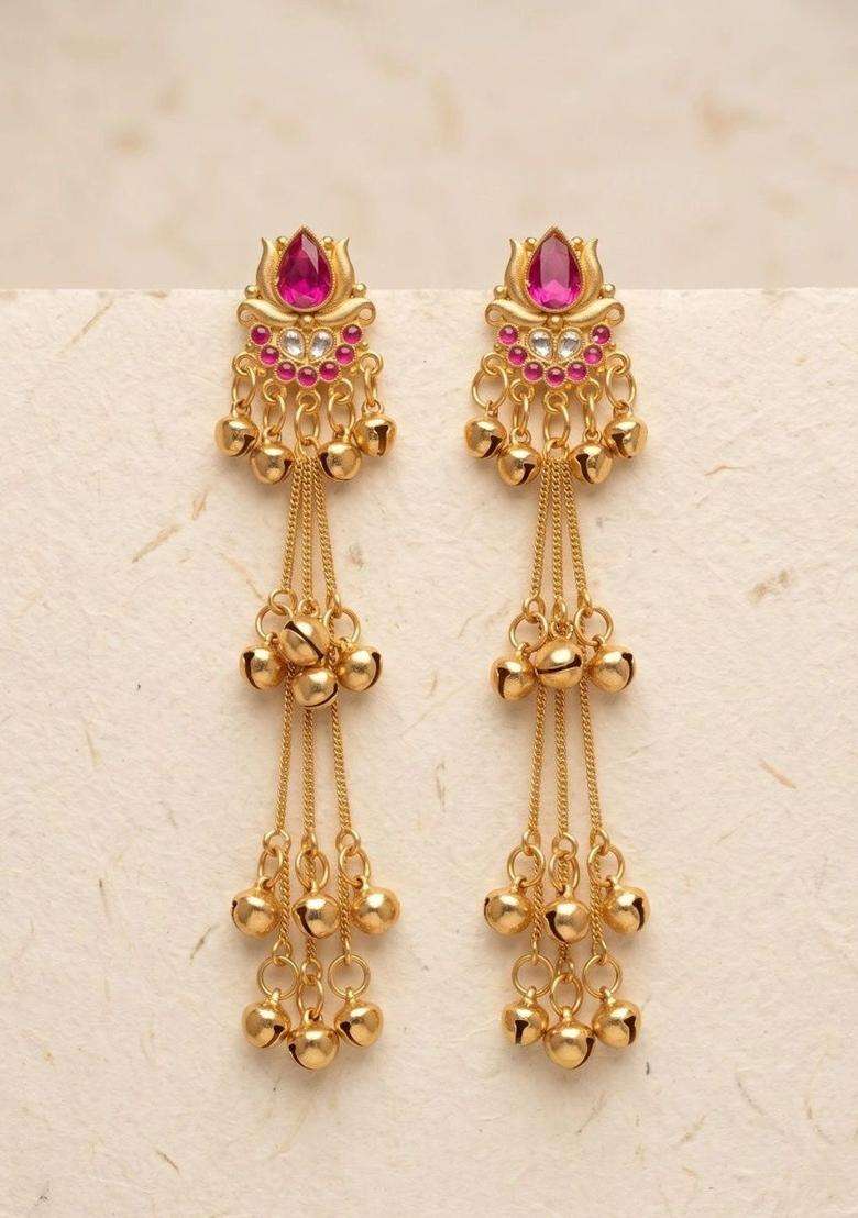 Gold-Plated Floral Drop Earrings for Women | Traditional Temple Jewellery for Wedding & Festive Wear | Gift for Her - Indya