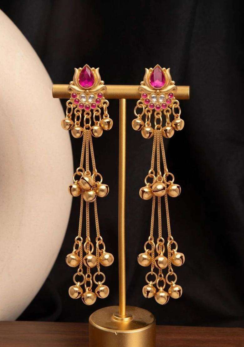 Gold-Plated Floral Drop Earrings for Women | Traditional Temple Jewellery for Wedding & Festive Wear | Gift for Her - Indya