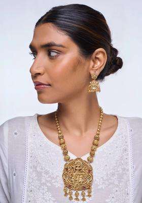 Brass Silver-Plated Temple Necklace with American Diamond for Women | Traditional Temple Jewellery for Wedding & Festive Wear | Gift for Her