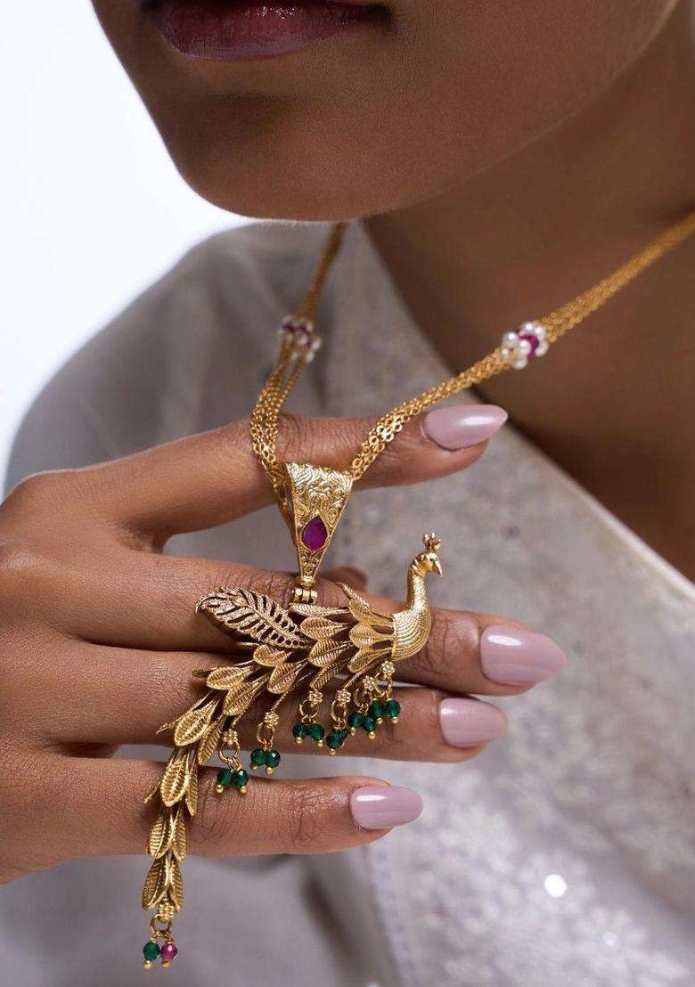 Brass Silver-Plated Temple Necklace with American Diamond for Women | Traditional Temple Jewellery for Wedding & Festive Wear | Gift for Her - Indya