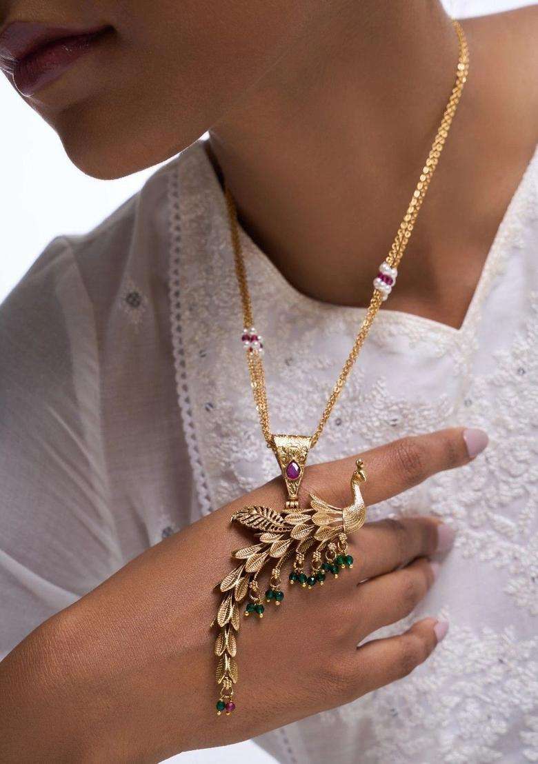 Brass Silver-Plated Temple Necklace with American Diamond for Women | Traditional Temple Jewellery for Wedding & Festive Wear | Gift for Her - Indya