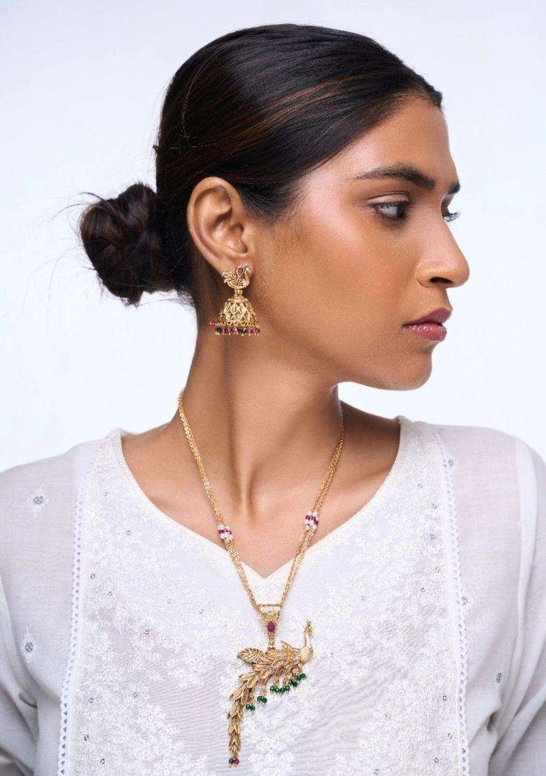 Brass Silver-Plated Temple Necklace with American Diamond for Women | Traditional Temple Jewellery for Wedding & Festive Wear | Gift for Her - Indya
