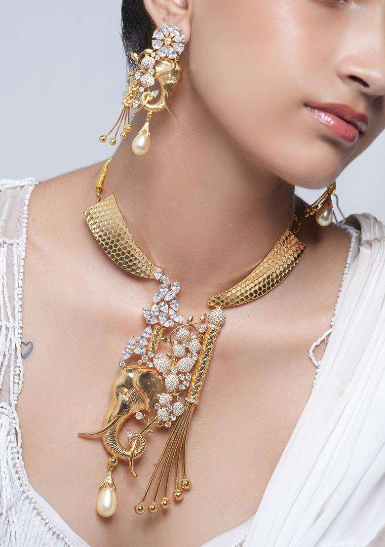 Brass Temple Necklace for Women | Traditional Temple Jewellery for Wedding & Festive Wear | Gift for Her - Indya