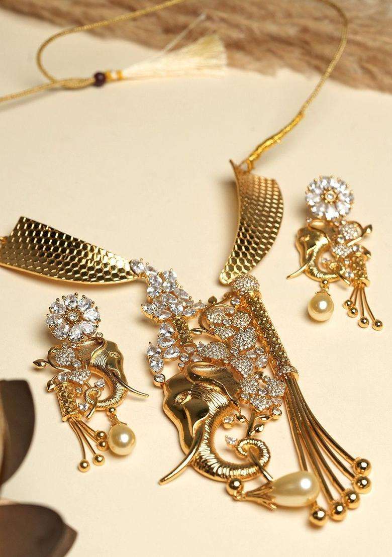 Brass Temple Necklace for Women | Traditional Temple Jewellery for Wedding & Festive Wear | Gift for Her - Indya