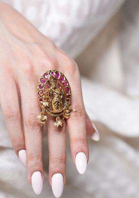 Brass-Plated Temple Cubic Zirconia Finger Ring for Women | Traditional Temple Jewellery for Wedding & Festive Wear | Gift for Her