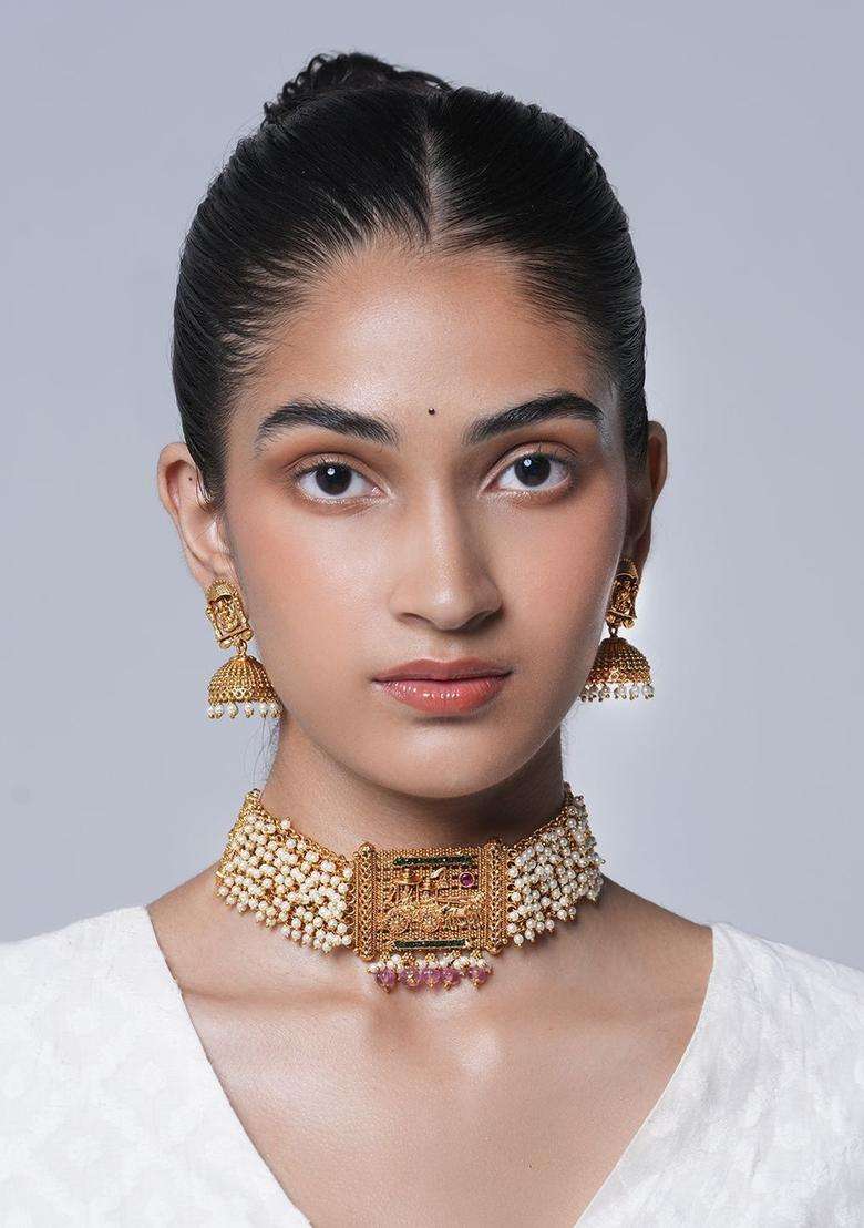 Brass Temple Necklace for Women | Traditional Temple Jewellery for Wedding & Festive Wear | Gift for Her - Indya