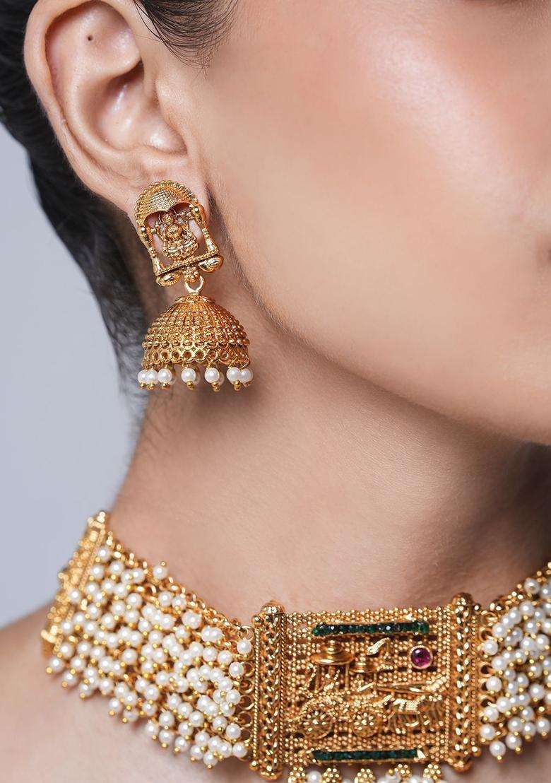 Brass Temple Necklace for Women | Traditional Temple Jewellery for Wedding & Festive Wear | Gift for Her - Indya