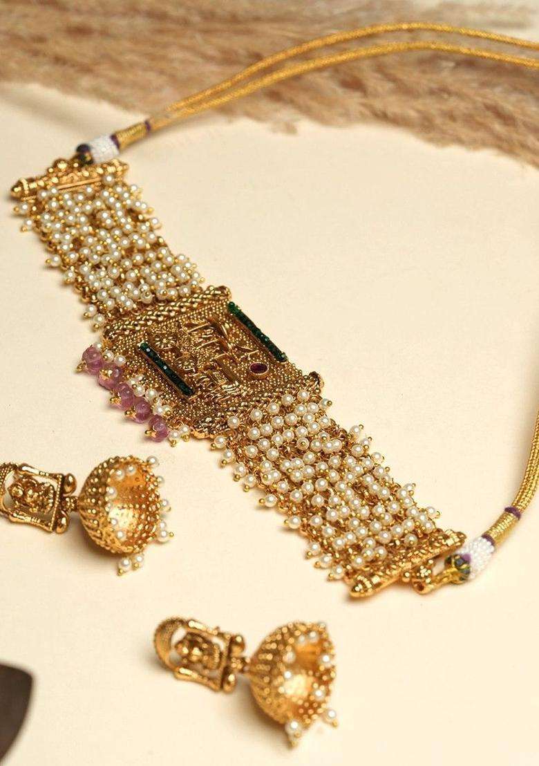 Brass Temple Necklace for Women | Traditional Temple Jewellery for Wedding & Festive Wear | Gift for Her - Indya