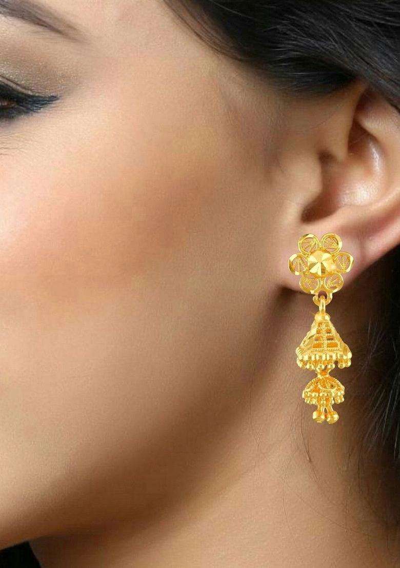 Floral Jhumkas Earrings for Women | Traditional Temple Jewellery for Wedding & Festive Wear | Gift for Her - Indya