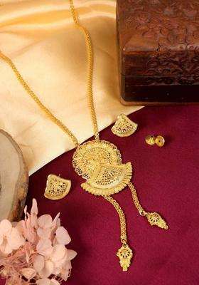 24Ct Gold-Plated Temple Necklace and Earrings for Women | Traditional Temple Jewellery for Wedding & Festive Wear | Gift for Her