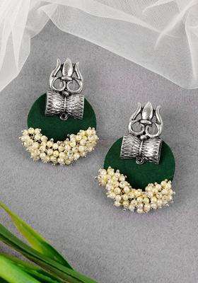 Silver-Plated Circular Stud Earrings with Pearl for Women | Traditional Temple Jewellery for Wedding & Festive Wear | Gift for Her