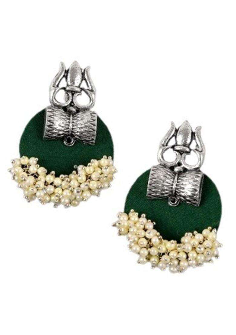 Silver-Plated Circular Stud Earrings with Pearl for Women | Traditional Temple Jewellery for Wedding & Festive Wear | Gift for Her - Indya