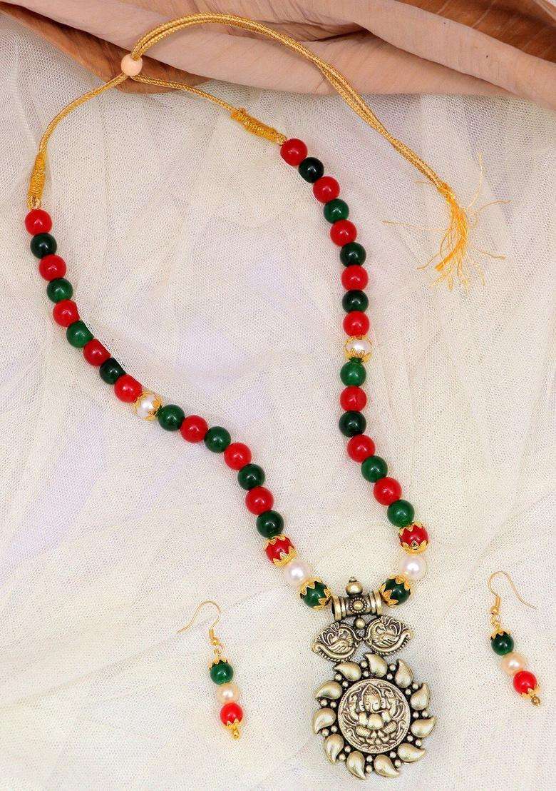 Gold-Plated & Red Studded Temple Jewellery Set for Women | Traditional Temple Jewellery for Wedding & Festive Wear | Gift for Her - Indya